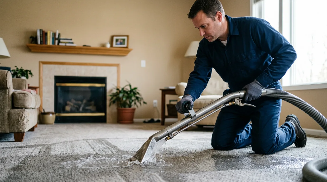 Water damage restoration technician working near Elgin, NE